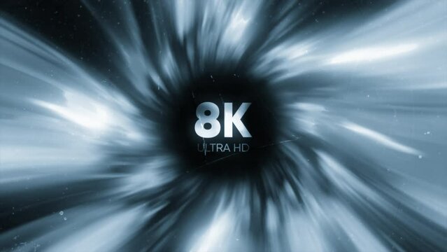 Black background. Motion. A bright white stream of light in the animation of a cartoon effect spreading in different directions and written in 8k ultra wide-high quality.