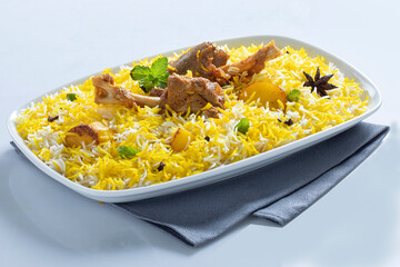 Mutton biryani , Gosht or lamb biryani or Hyderabadi Dum biriyani with raita yoghurt dip special...