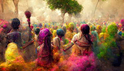 Holi festival of colors. AI render.