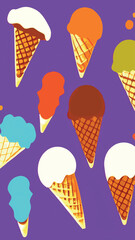 A set of delicious ice cream. Sweet summer treat sundaes, prefabricated insulated ice cream cones and popsicles with different fillings. Vector illustration for web, design, printing.
