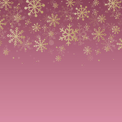 Template of Christmas card with golden snowflakes. Vector illustration