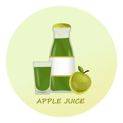 bottle and glass with apple juice. food vector illustration
