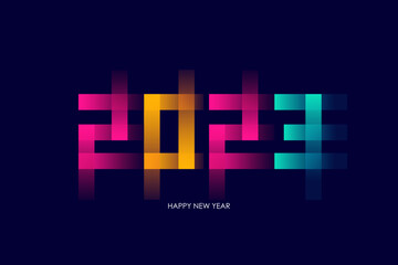 2023 Happy New Year banner with bright color gradients for your creative holiday graphic design. 2023 number design template. Vector illustration.