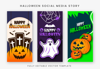 Set of Halloween story vertical labels fully editable template