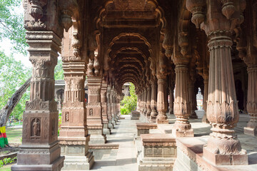 Pillars & Arches of Krishnapura Chhatri, Indore, Madhya Pradesh. Indian Architecture. Ancient Architecture of Indian temple.