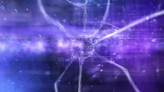 Neuron cell in ai artistic brain animation background. Endless loop.