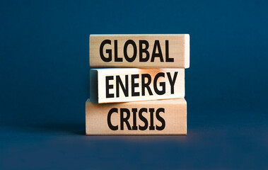 Global energy crisis symbol. Concept words Global energy crisis on wooden blocks. Beautiful grey table grey background. Business and global energy crisis concept. Copy space.
