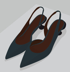 Vector flat image of women's blue sandals. Summer women's shoes closed with heels. Design for postcards, posters, backgrounds, templates, textiles, banners.