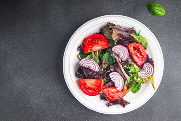 salad tomato onion lettuce fresh meal vegetable dish food snack on the table copy space food background 