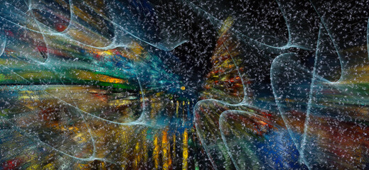 Frosty patterns on glass on Christmas night