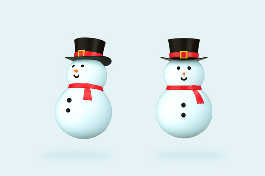 Cute snowman 3d rendering. High resolution 3D illustration.