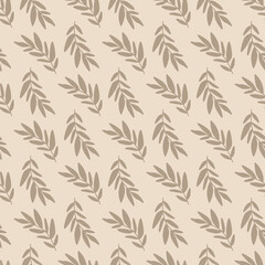Earth tone leaves pattern. Boho botanical plants seamless pattern in light neutral desert colors. Boho hand drawing leaves. Vector illustration fabric textile design wrapping paper Natural background.