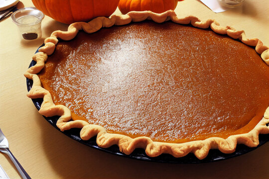 Pumpkin pie close up on thanksgiving table