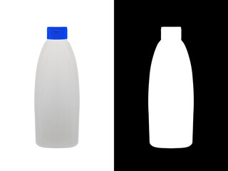 White plastic bottle for mockup, liquid container with lid on isolated white background. Template for your design with clipping mask