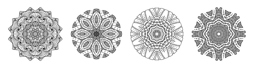 Set circulaire mandala patronen om in te kleuren, henna, tatoeage, mehndi, boeken, decoratie. Sierlijk decoratief ornament in etnische oosterse stijl