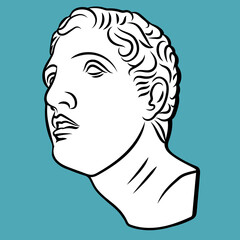 Antique Greek Man Head Full Face. The Discobolus of Myron. Discus Thrower. Youthful male athlete throwing a discus.