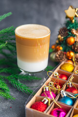 christmas latte hot drink cappuccino coffee New Year sweet holiday dessert meal on the table copy space food background 
