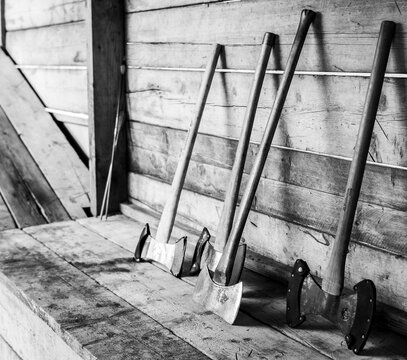 Doulble Bit Throwing Axes In Black And White