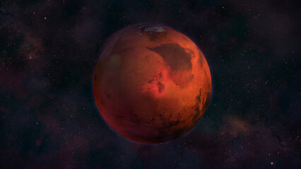 Obraz na płótnie Canvas Planet Mars from space with a view of Nilokeras Scopulus