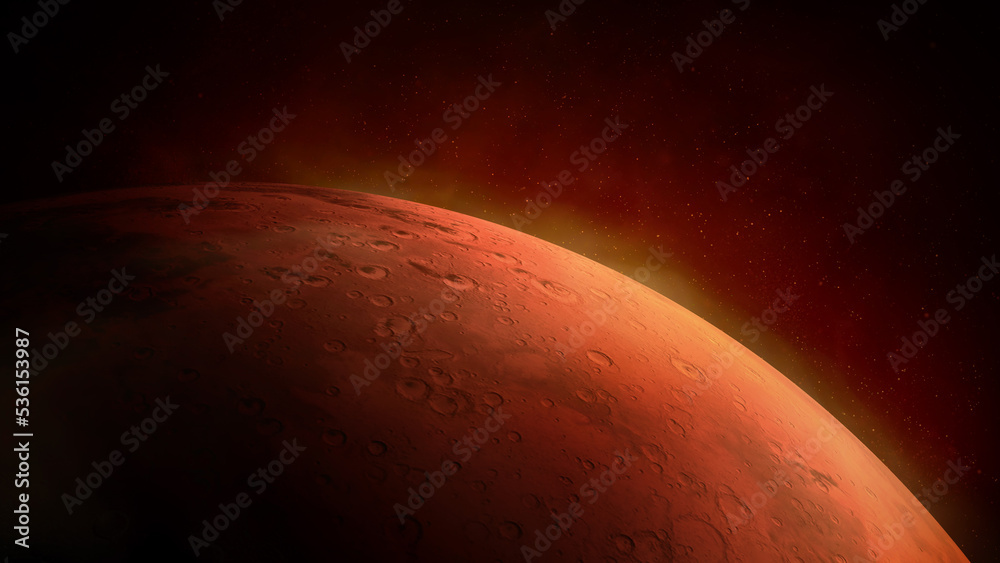 Wall mural close-up view of the surface of the planet mars.