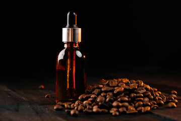 Obraz na płótnie Canvas Brown jar of essential oils with coffee beans.