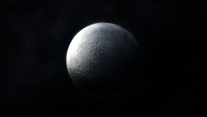 Obraz na płótnie Canvas Dark gray image of a half-lit moon in outer space.