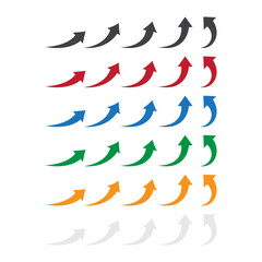 Mix Colors Arrow up icons. Set of curve rise increase arrows. The growth pictogram is isolated. Vector illustration.
