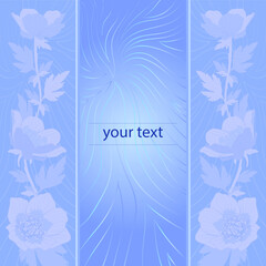 blue wallpaper with wavy light lines and light flowers