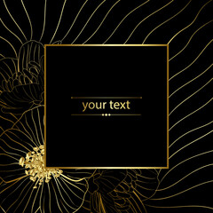 wallpaper with golden flowers on a black background with a golden frame