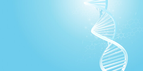 DNA double helix model on a light blue background.