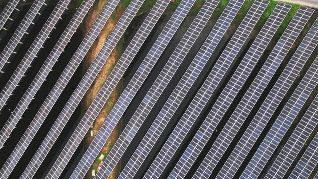 aerial view of solar power panels 