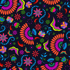 Latin culture style seamless pattern. Colorful bright Mexican floral background. - 536156108