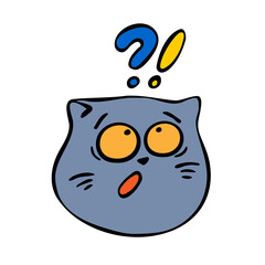 Surprised cat with huge eyes and question and exclamation marks