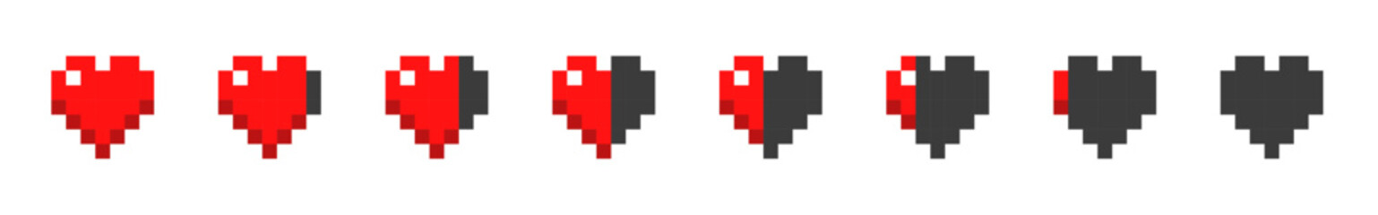 Pixel Hearts Set. Minecraft Vector Hearts Set.