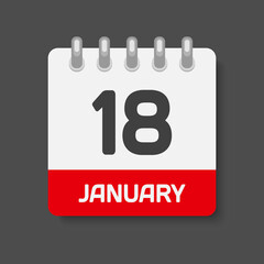 Icon day date 18 January, template calendar page