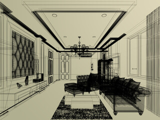 sketch design of interior  bedroom,3d rendering