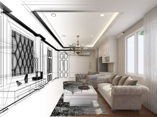 sketch design of interior  bedroom,3d rendering