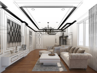 sketch design of interior  bedroom,3d rendering