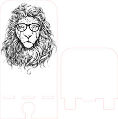 Porta celular con diseño león gafas