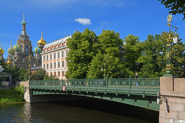 Second Sadovy Bridge crosses Moika River. Summer sunny day