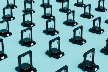 abstract background consisting of patterns of black 3D printers to create models of objects. 3D render