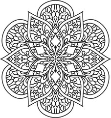 Vector abstract mandala pattern.Black and white illustration.Outline.Coloring page for coloring book.