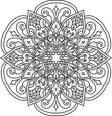 Vector abstract mandala pattern.Black and white illustration.Outline.Coloring page for coloring book.
