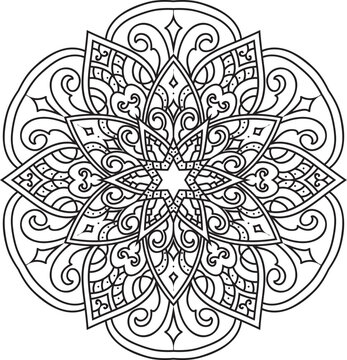 Vector abstract mandala pattern.Black and white illustration.Outline.Coloring page for coloring book.