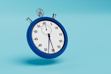 technology for determining a clear time to complete the task. mechanical stopwatch on a blue background. 3D render