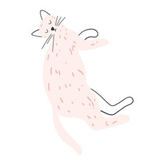 Hand drawn cute cat. Vector illustration of kitten, funny animal for poster, fabric print, kids textile, card design