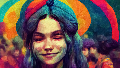 Obraz premium Psychedelic trippy LSD or magic mushrooms hallucinations hippie concept design. 3D illustration.