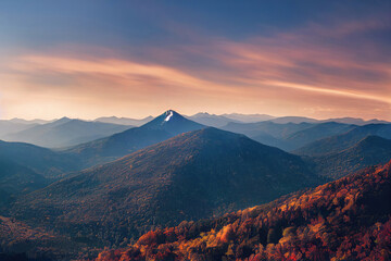 Obraz premium beautiful autumn forest mountain sunset landscape
