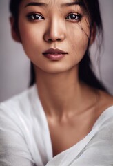 Fototapeta premium Photorealistic Illustration of beautiful asian woman. Ai generated illustration, is not based on any specific real image, character or person.