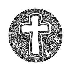 Christian doodle illustration. The Cross of the Lord and Savior Jesus Christ.